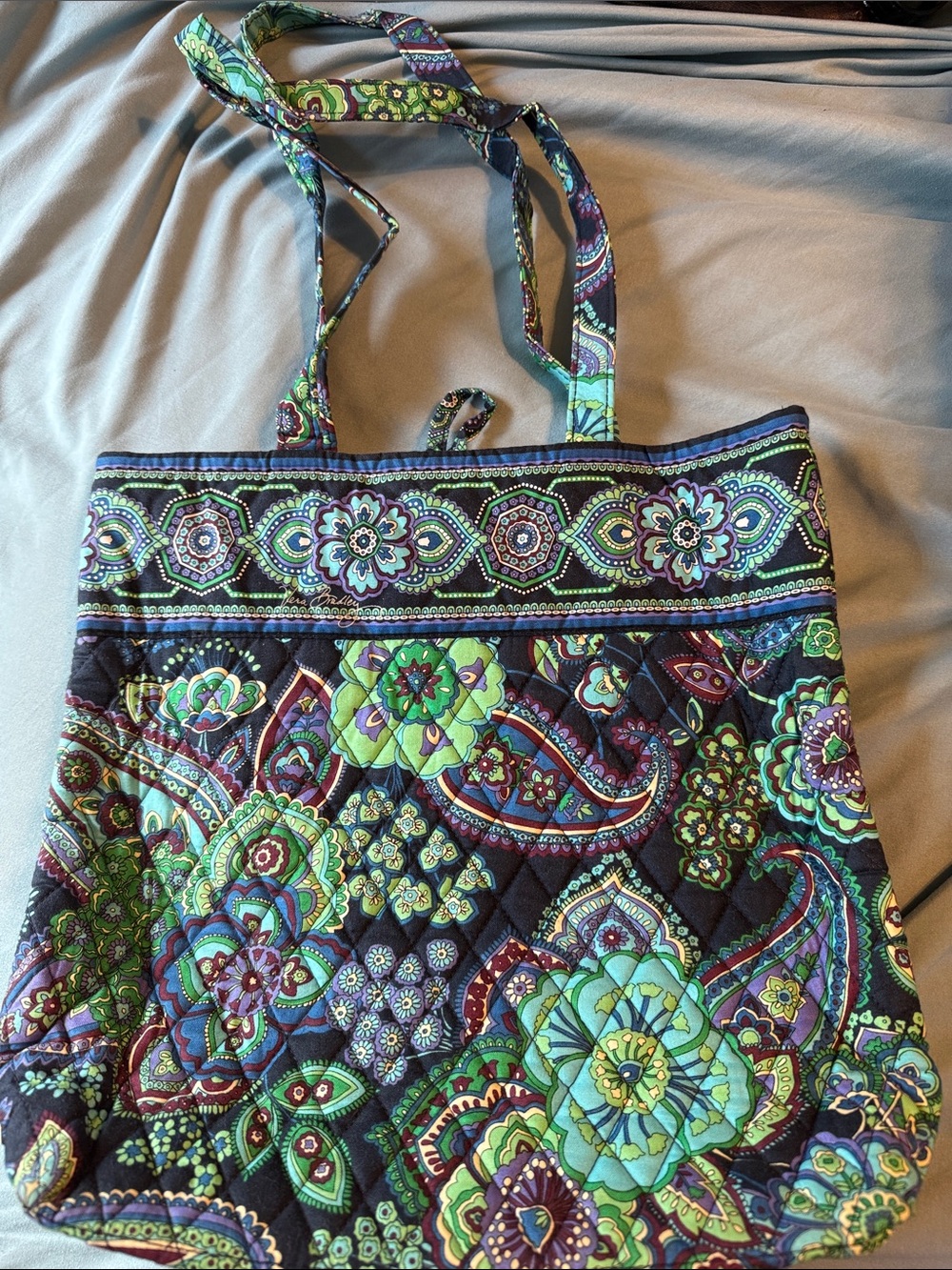 Quilted Floral Vera Bradley  Tote Bag in Green & Purple